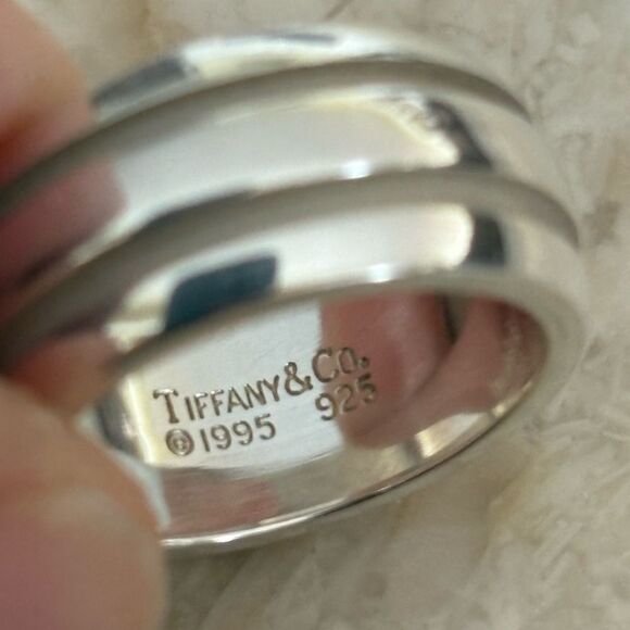 Tiffany & Co. Vintage Atlas 925 Sterling Silver Double Groove Heavy Band Ring - Picture 6 of 9